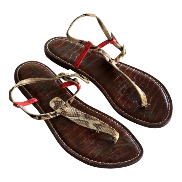 Sam Edelman Sandal Women Sz 8/8.5 Gigi Mixed Animal Print Leather  Cheetah Flat - Picture 2 of 12